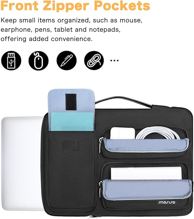MOSISO 360 Protective Laptop Case 14 inch, Laptop Sleeve Compatible with HP Lenovo Dell ASUS Acer, HP Stream, Dell Latitude, Lenovo IdeaPad, Side Open Bag with 2 Raised&1 Flapover Pockets, Black
