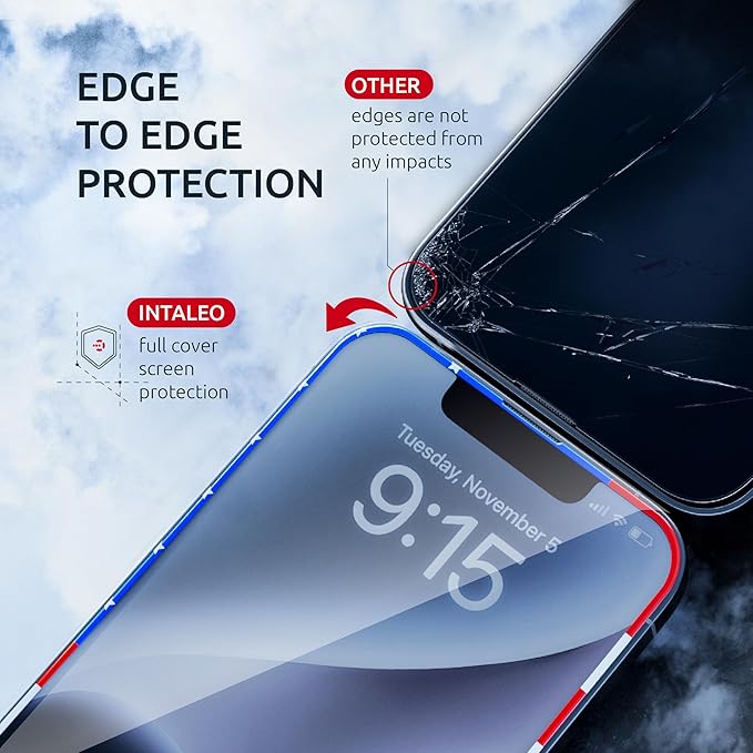 Screen Protector for iPhone 16e/14/13Pro/13-2 Pack (USA Flag Design and Black) - 9H Hardness, Oleophobic Coating, Easy Installation - Tempered Glass Screen Protector for iPhone 14