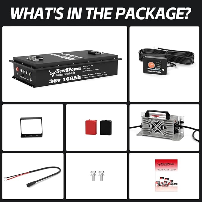 36V 166Ah Golf Cart Lithium LiFePO4 Battery with Charger and 200A BMS Grade A Cells Deep Cycle Rechargeable Battery,10000+ Cycles,Perfect for Golf Cart,Off Grid Applications (36V 166Ah-GC)
