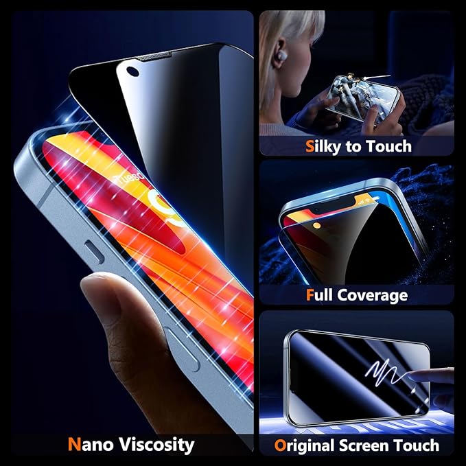 UniqueMe for iPhone 13/13 Pro / 14 Privacy Screen Protector - [Military Grade Shatterproof & 9H+ Hardness] Screen Protector 14 Tempered Glass Full Coverage Protection, Easy to install, 2 Packs