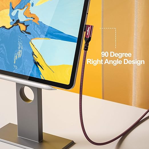 Fasgear USB C to USB C 3.1 Gen 2 Cable 6ft 90-Degree Type C 100W Cord 4K@60Hz Video Output 5A Power Delivery Charging Wire Compatible for MacBook,iPad Pro,Pixelbook,Link,T5 LaCie SSD (Red)