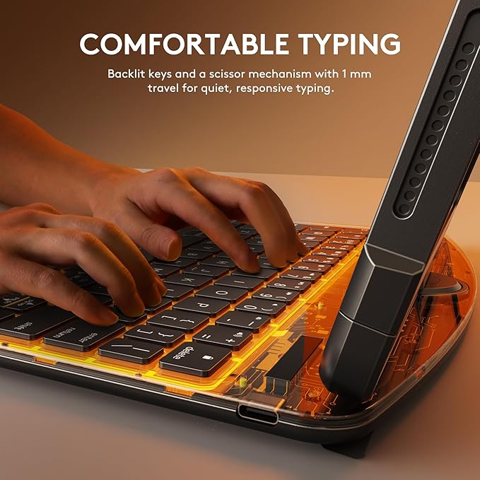 GUSGU Transparent Case with Wireless Keyboard only for 2024 iPad Pro 13-in.(M4), 7 Colors Backlight, Trackpad, 360°Rotating Stand for iPad Pro 13, Tech Style