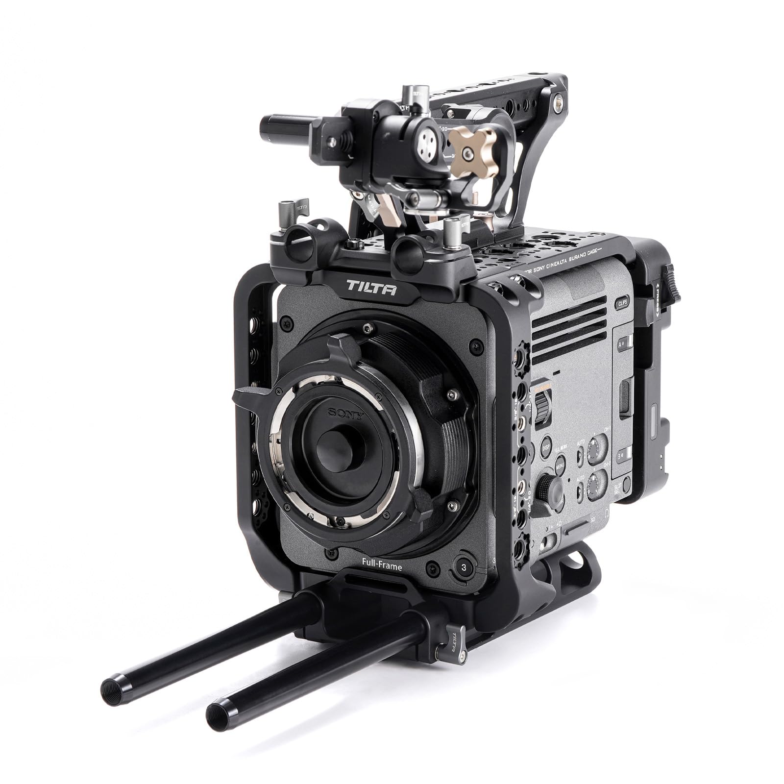 Tilta Camera Cage Compatible with Sony BURANO | Arri Rosettes, 1/4"-20 and 3/8"-16 Threads | w/Top Handle, Left/Right Side Arm, Battery Plate (Advanced Kit - V Mount)