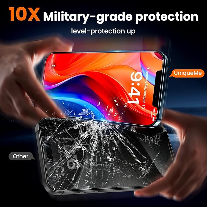 UniqueMe for iPhone 12 Pro Max Screen Protector - [Military Grade Shatterproof & 9H+ Hardness] Screen Protector 12 Pro Max Tempered Glass Full Coverage Protection, Easy Installation, 2 Packs