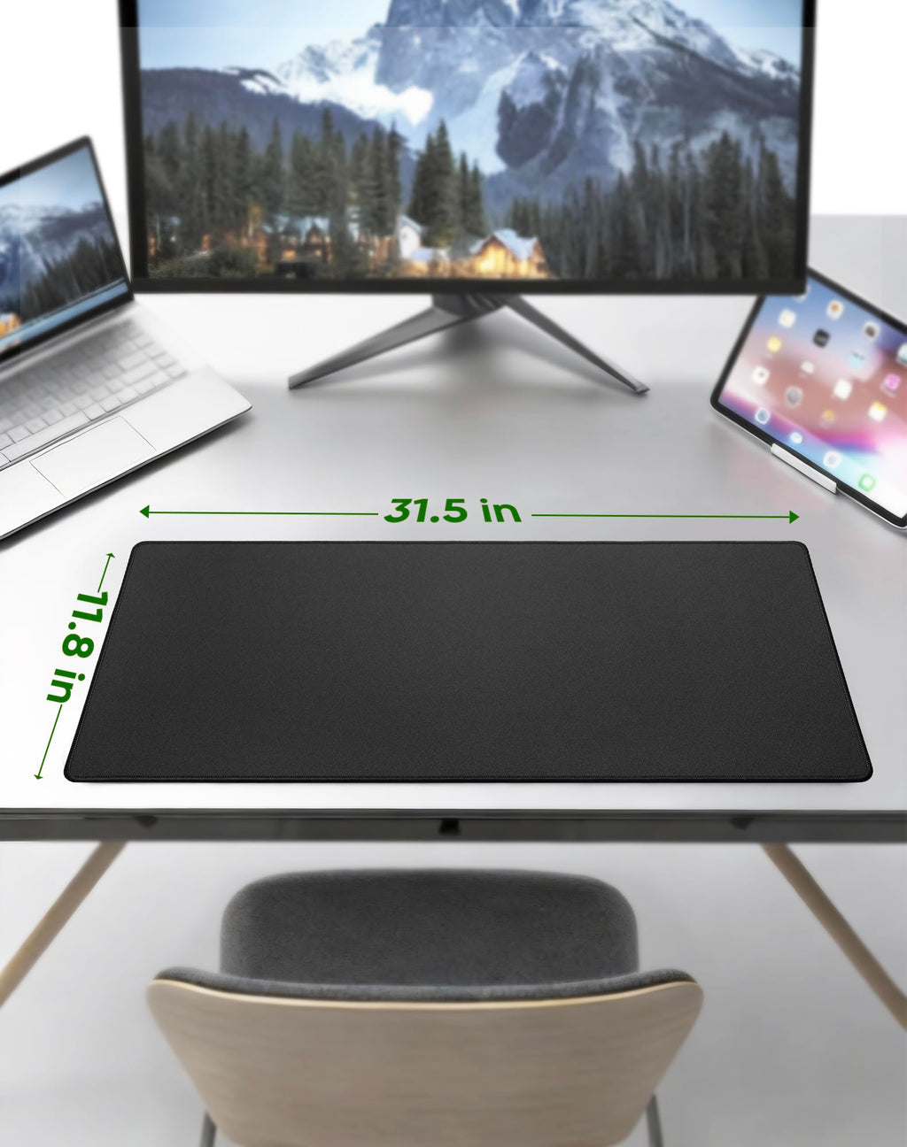 ALOANES Black Waterproof Desk Mat, Large, with Extended Mouse Mat, Office Desk Protector with Anti-Slip Base, Stitched Edge, Grain Jacquard Surface, Perfect for Gamer, Home, XL,11.81''x27.56''x0.12'