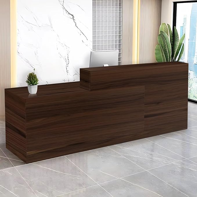 Reception Desk with Counter Modern Checkout Counter with Lockable Drawer Keyboard Tray Receptionist Desk for Office Salon Reception Table B Left 71inch/180cm