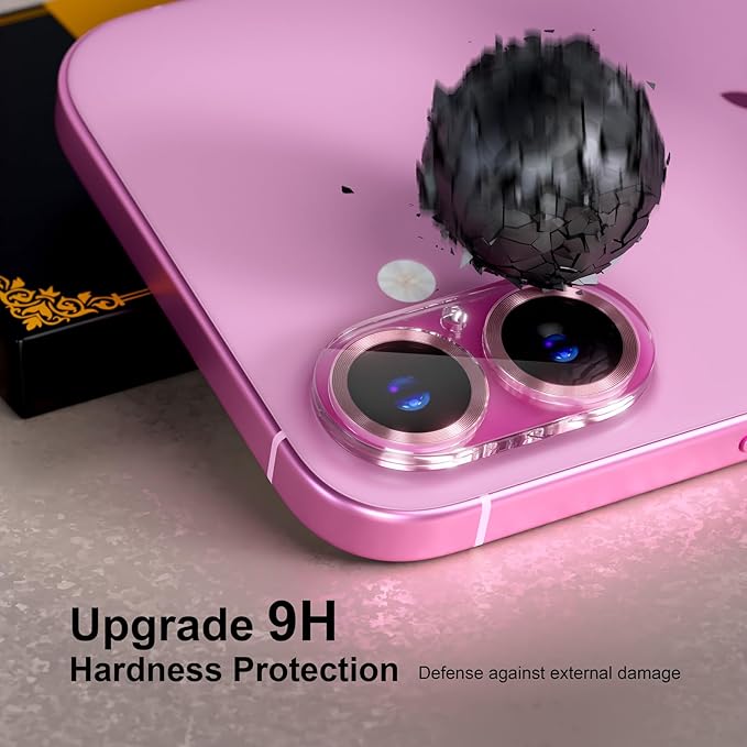 beuxece for 6 Pack iPhone 16 / iPhone 16 Plus Camera Lens Protector [Drop Protection] [Case Friendly] [Easy Installation] 9H Tempered Glass Camera Screen Protector Cover Accessories, CD Pink