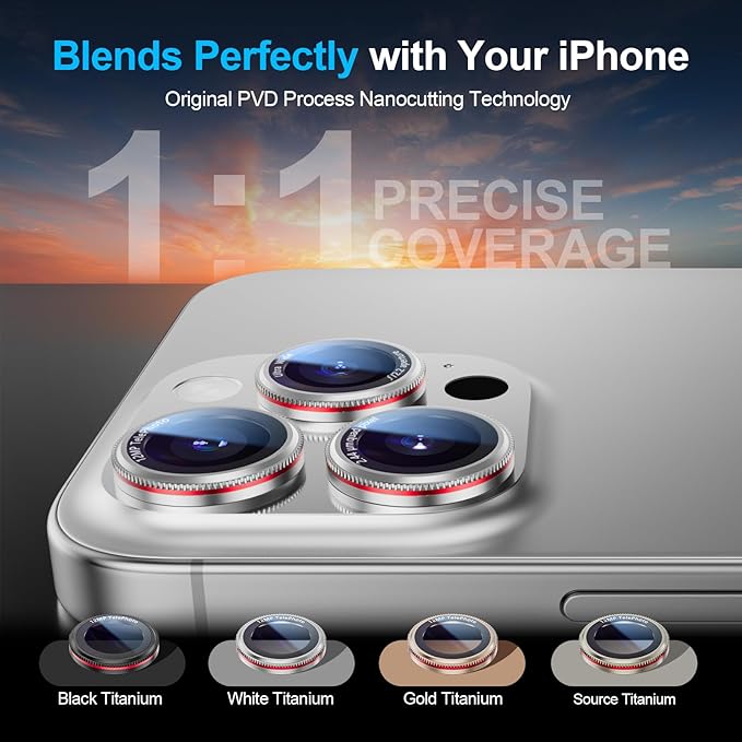 X-it 2 Pack Camera Lens Protector, Shatterproof Protection Anti-Scratch Ultra HD Camera Protector, Anti-Glare 9H Tempered Glass Lens Protector for iPhone 16 Pro Max/16 Pro, Case Friendly, Silver Red