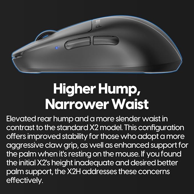 Pulsar Gaming Gears X2H Wireless Gaming Mouse, Ultra Lightweight 1.90 oz (54 g), Symmetrical, Optical Switch, 2.4 Ghz 1 ms, 26000 DPI, PAW3395 Sensor (Medium, Wireless, Black)
