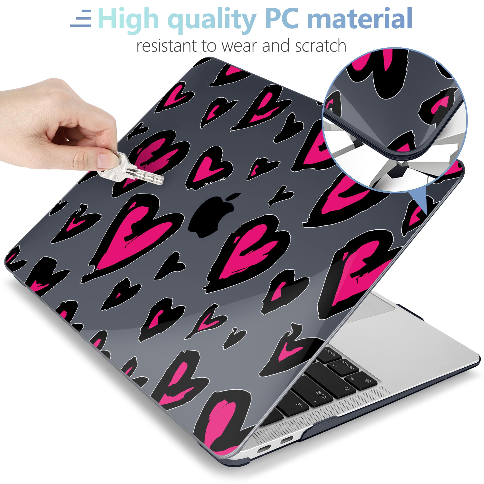 MEEgoodo for MacBook Air 13 inch Case 2021 2020 2019 2018 Released A2337 M1 A2179 A1932 with Touch ID, Plastic Hard Shell & Keyboard Cover Compatible with MacBook Air Case 13.3, Handwritten Heart