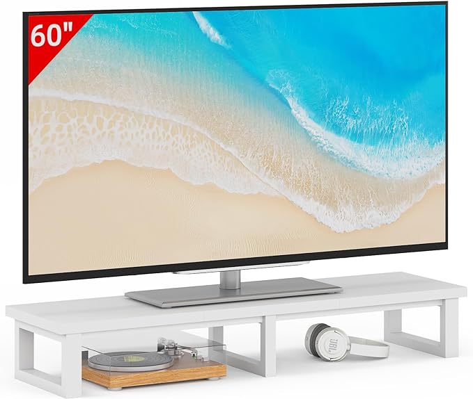 YAOHUOO 45" Large TV Riser for 32-60 inch TV, TV Riser Stand Shelf with Steel Legs, Tabletop TV Stand Riser for Home Office,White