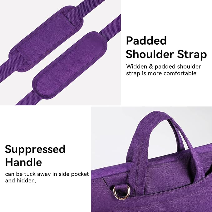 Voova Laptop Bag 15.6 Inch for Women, Waterproof Computer Sleeve Carrying Case with Shoulder Straps & Handle Compatible with Macbook Air 15, MacBook Pro 15/16, 15-16 Inch Hp Dell Lenovo Asus, Purple