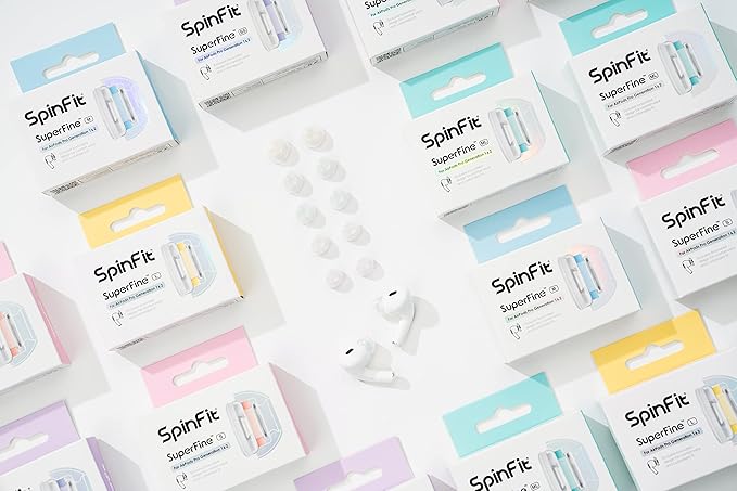 SpinFit Superfine for AirPods Pro Gen 1 & 2 - M - Medical Grade Silicone Patented Replacement Ear Tips and Adapters for Supreme Comfort (one Pair)(Ear Tips Installed)