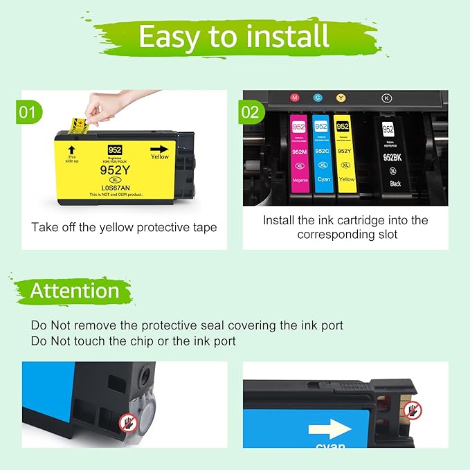 Upgraded 952xl Ink Cartridges Combo Pack Replacement for HP 952 XL High Yield Compatible with OfficeJet Pro 8710 8720 8740 7740 8210 Printer (1 Black 1 Cyan 1 Magenta 1 Yellow)