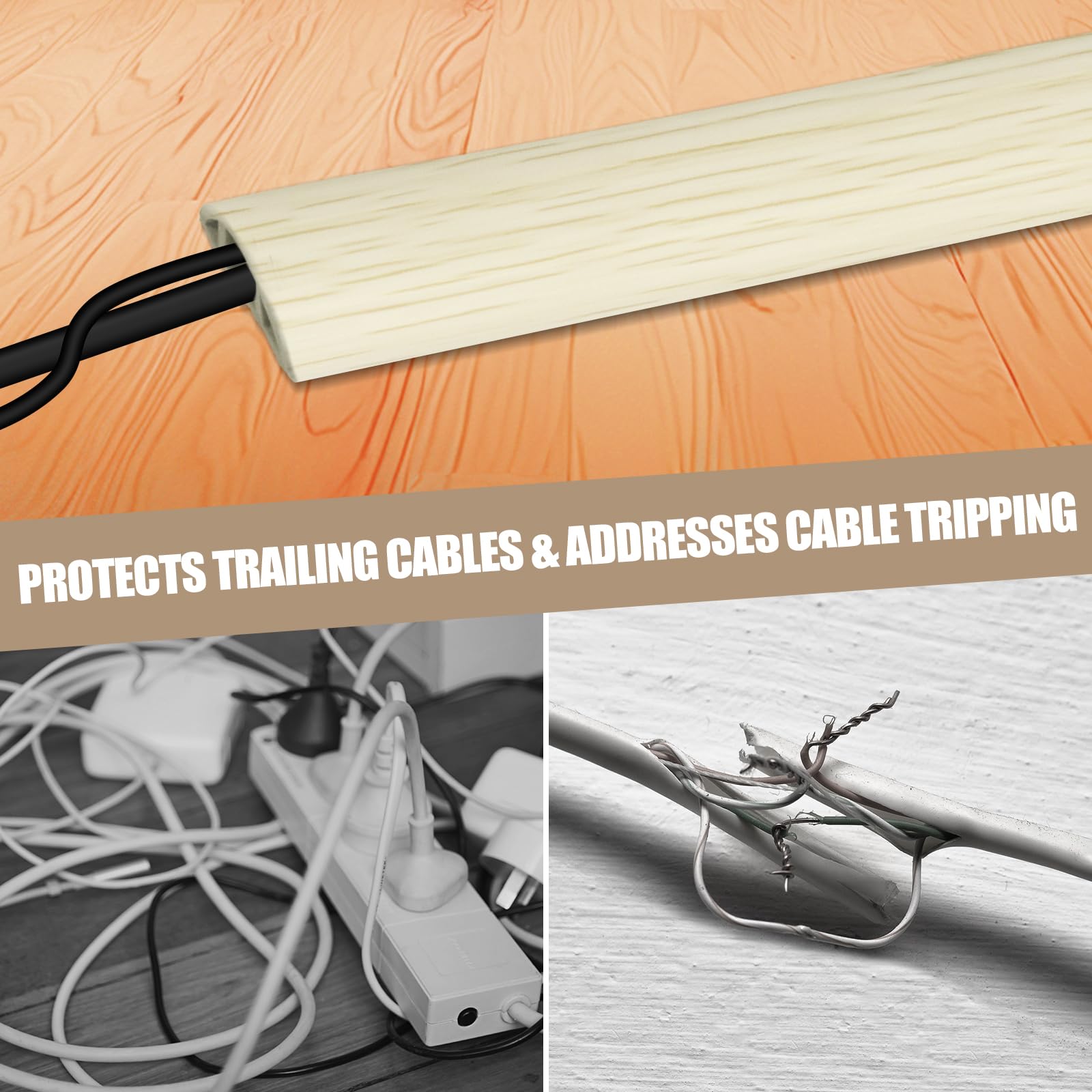 Floor Cord Cover Self Adhesive Cord Hider,10FT Cable Management, Extension Strip Protector for Wires, Prevent Cable Trips for Offices, Gyms, Exhibitions Cavity:0.51"(W) x 0.3"(H) Yellow Wood