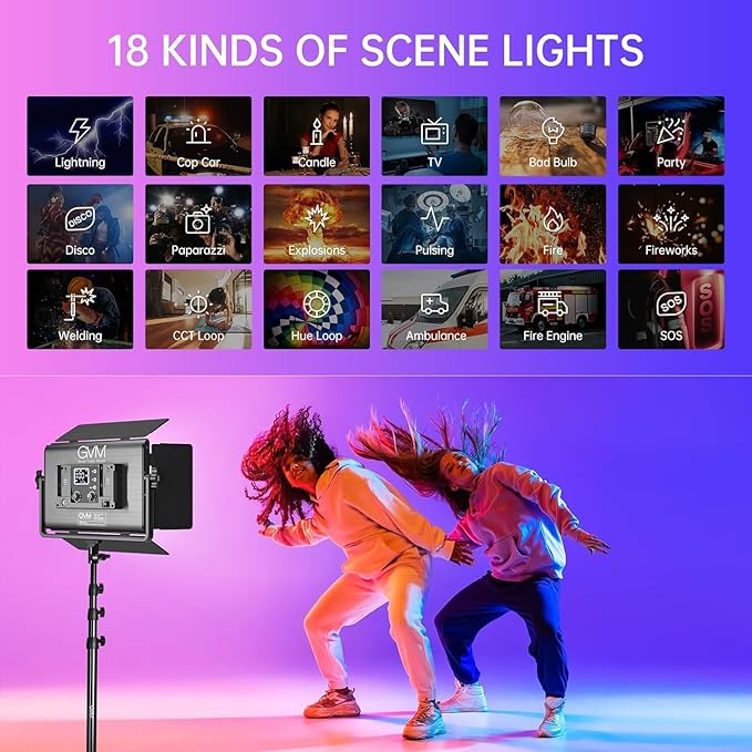 GVM 1300D RGB Video Light with Softbox, 65W LED Video Lighting Kit, 25000lux/0.5m, 360° Full Color Photography Lighting Kit, 2 Packs Led Panel Light for YouTube, Web Conference, Streaming