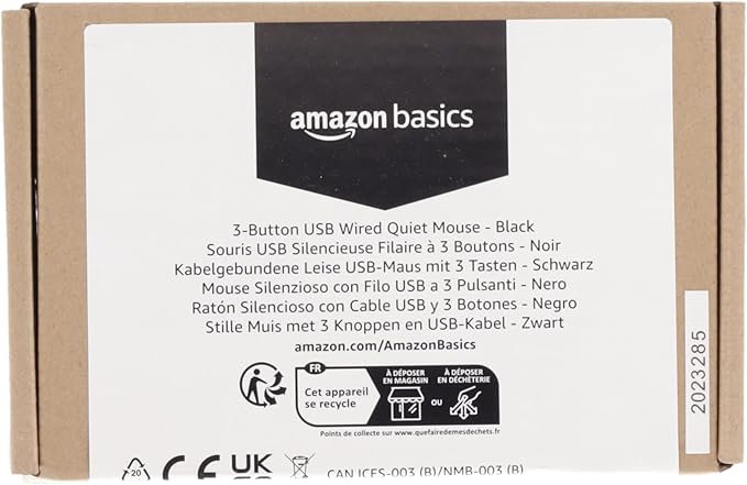 Amazon Basics 3-Button USB Wired Mouse with Precision Scroll Wheel, Standard, Black