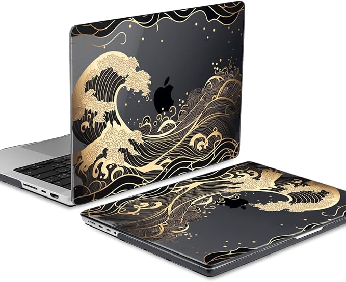 DONGKE for M4 MacBook Pro 16 Inch Case 2024 2023 2021 A3403 A3186 M3 A2991 M2 A2780 M1 A2485 Pro/Max Chip, Plastic Hard Shell Case & Keyboard Cover for Mac Pro 16 with Touch ID, Golden Wave
