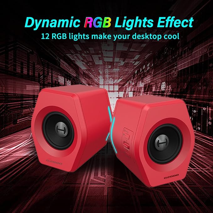 Edifier G2000 32W PC Computer Speakers for Gaming Desktop PC Laptop Mac Computer Woofer Speakers Bluetooth USB 3.5mm AUX Inputs RGB Lights Multimedia Speakers Red