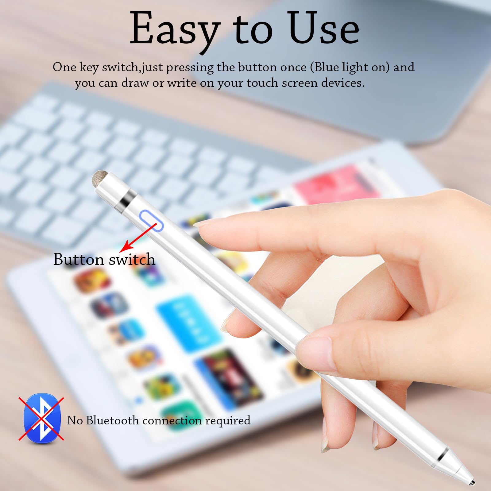 Stylus Pen for iPad, DOGAIN iPad Pencil for Touchscreen with Dual Touch Function, Active Digital Fine Point iPad Pen Compatible with iPad/iPhone/Samsung//iOS/Android/Nintendo switch 2 and More - White