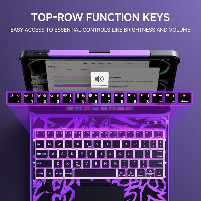 Transparent Case with Keyboard for iPad 9th (7th, 8th, and 9th Gen)10.2 Inch ,with 7-Color Backlit Wireless Keyboard,360°Rotatable Protective Case Multi-Touch Trackpad,with Pencil Holder,Purple