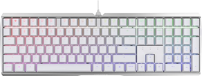 Cherry MX 3.0 S Wired Mechanical Gaming Keyboard. Aluminum Housing Built for Gamers w/MX Red Switches. RGB Backlit Color Display Over 16m Colors. from The Makers of MX. Full Size. Pure White.