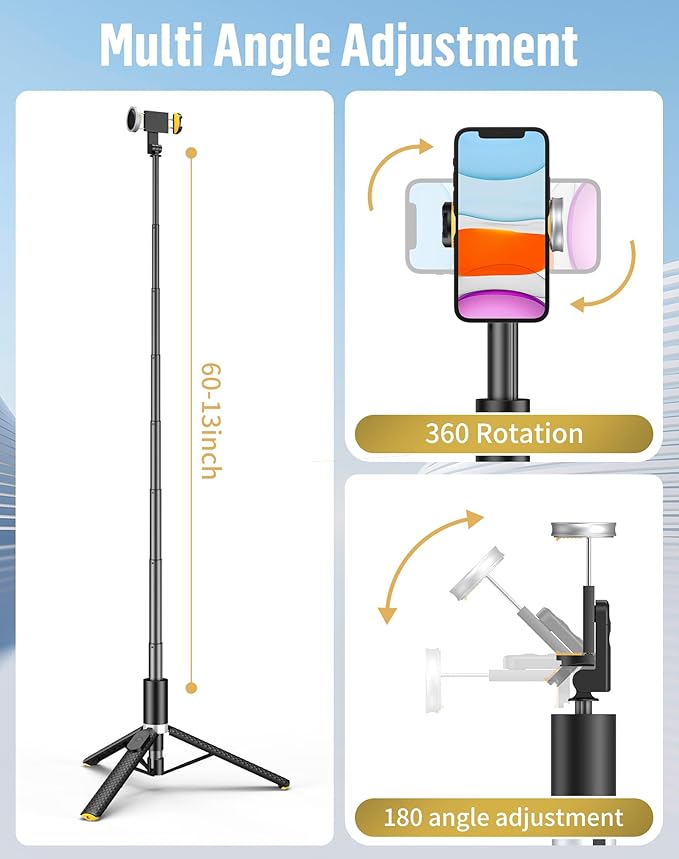 Phone Tripod Selfie Stick:Phone Stand for Recording,Bluetooth Selfie Stick for iPhone Compatible with Android（Samsung Galaxy s24 Ultra） is Content Creator 's Travel Essentials Tool