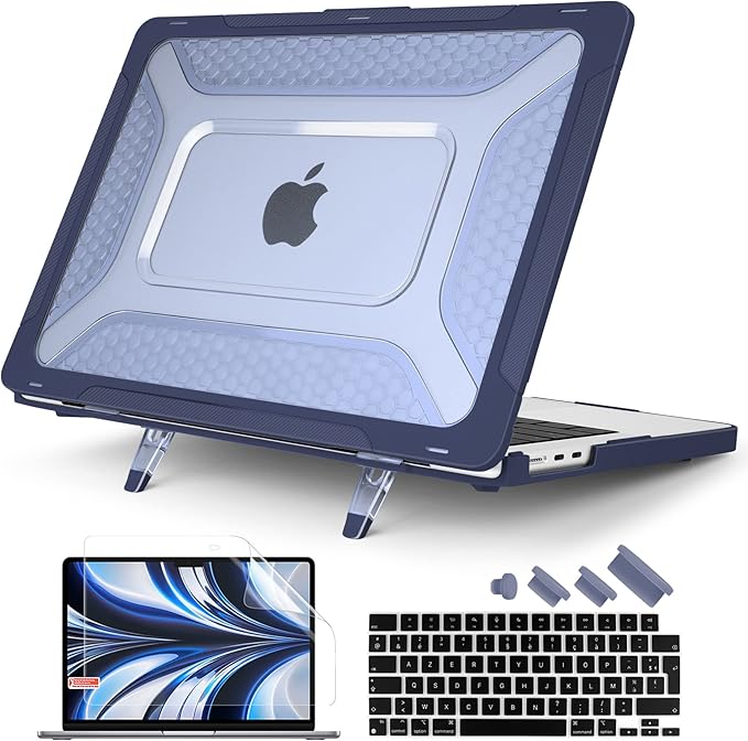 Batianda Case for New MacBook Air 13.6 inch 2025 M4 2024 2022 Release A3240 A3113 A2681 Model,Honeycomb Heavy Duty Protective Hard Shell with TPU Bumper Fold Kickstand & Keyboard Cover, Navy Blue