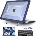 Batianda Case for New MacBook Air 13.6 inch 2025 M4 2024 2022 Release A3240 A3113 A2681 Model,Honeycomb Heavy Duty Protective Hard Shell with TPU Bumper Fold Kickstand & Keyboard Cover, Navy Blue