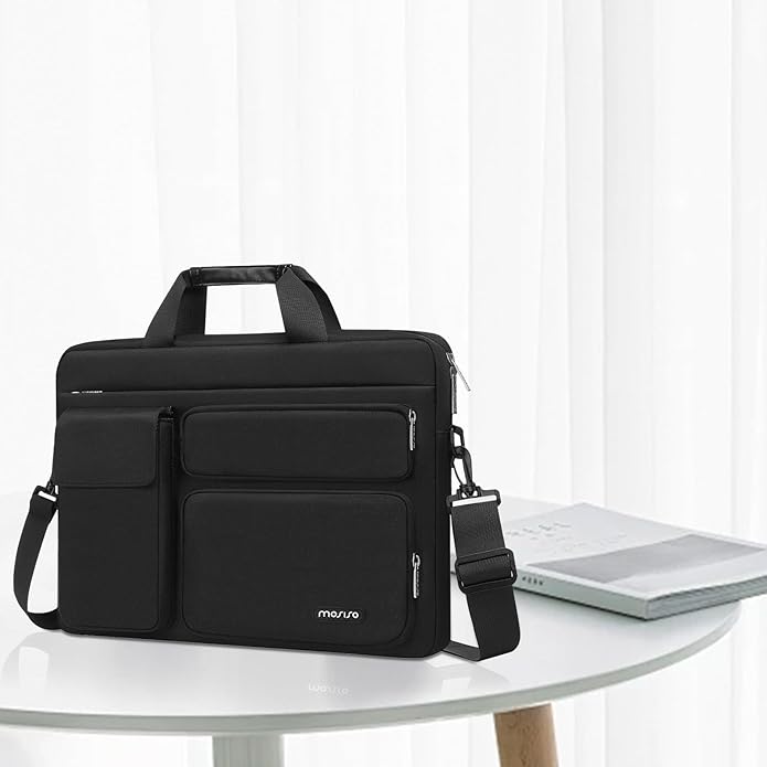MOSISO Laptop Shoulder Bag, Computer Bag with 2 Raised&1 Flapover&1 Horizontal Pocket&Handle&Belt