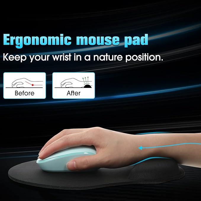 Yunsailing 8 Pack Ergonomic Mouse Pad with Wrist Rest Support Gel Memory Foam Mouse Pad Comfortable Computer Mouse Pad for Laptop Pain Relief Mousepad for Laptop, Computer, Gaming (Solid Black Style)