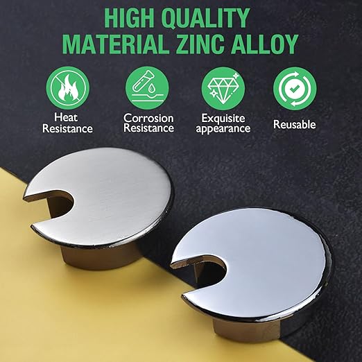 2 Pcs Desk Grommet 1-3/8" / 35 mm, Desk Cord Hole Cover, Cable Grommet Metal Zinc Alloy Materilal, Desk Hole Grommet for Home & Office Pc, Detachable Cable Cord Organizer-Bright Silver