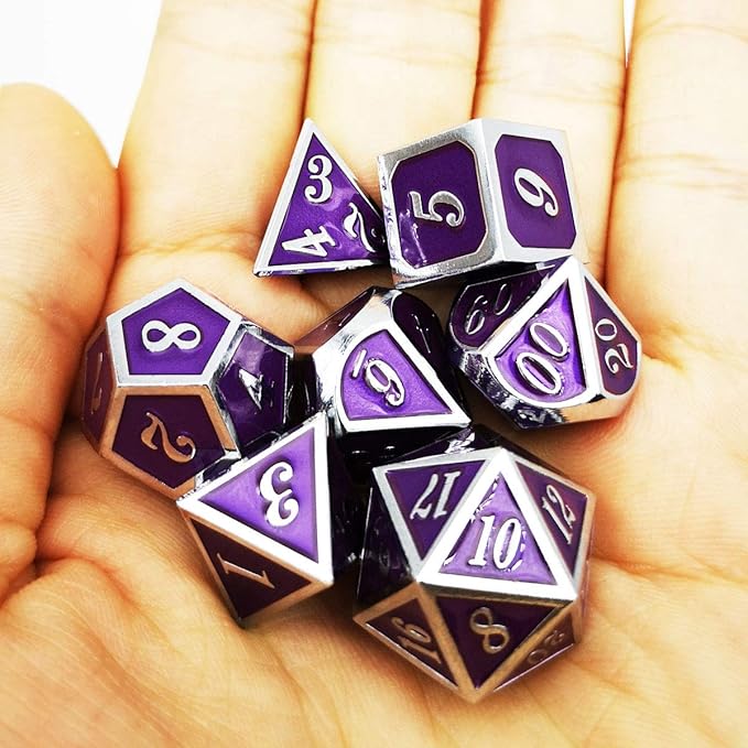 Haxtec Metal DND Dice Purple Silver with PU Leather Dice Bag D&D Dice Set for RPG Compatible with Dungeons and Dragons Gifts TTRPGs-Silver Royal Purple