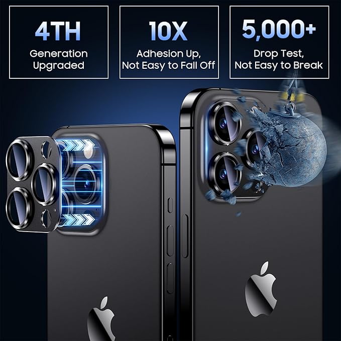 Uyiton for iPhone 13 Pro/iPhone 13 Pro Max Camera Lens Protector, [Strong Adsorption] [Drop Protection] Metal Ring Tempered Glass Rear Camera Screen Cover - Graphite