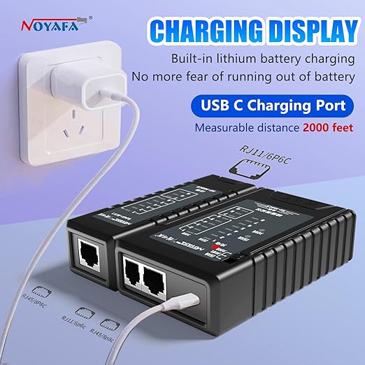 NOYAFA Network Cable Tester for RJ45, RJ11, RJ12 /Cat5, Cat5e, Cat6, Cat6a, Cat7, Phone Line Cat3, Ethernet Tester, LAN Cable Test Tool (Black)