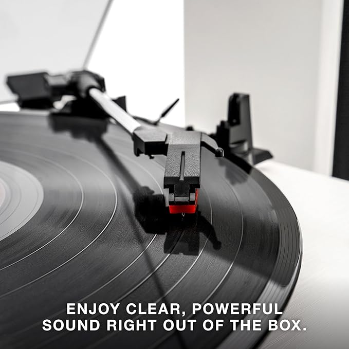 Victrola Montauk Vinyl Record Player, 3-Speed Belt Driven Turntable with Stereo Bluetooth Speaker Pair, RCA Output & 3.5mm Headphone Jack, Removable Dust Cover, Black Wood Finish