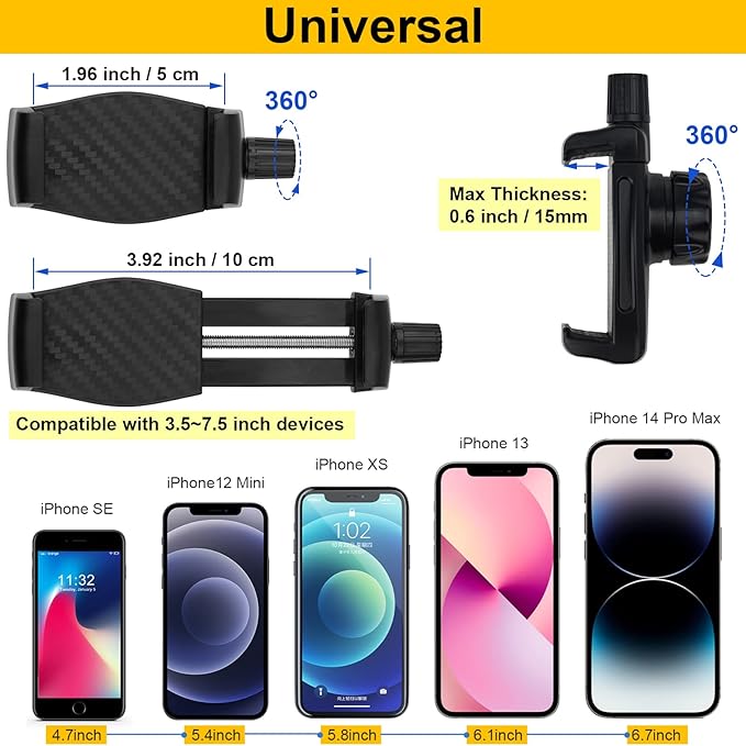 Clamp Phone Stand Holder for Desk/Table/Glass/Baffle/Easel/Guitar Head,360°Adjustable Aluminium Alloy Arm Metal Phone Mount,Compatible with iPhone/Nexus/HTC/LG/Huawei/Smart Phones