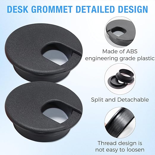 Desk Grommet 2" (50 mm), Desk Cord Hole Cover, Cable Grommet ABS Plastic, Desk Hole Grommet for Office and Home Table Cable, Detachable Cable Cord Organizer (Light Grey 2 Pcs)