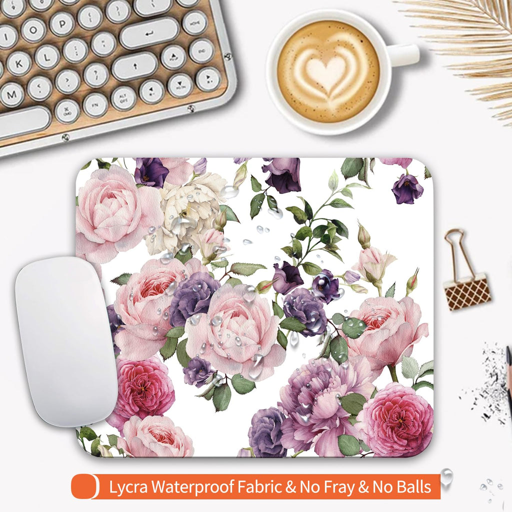 Armanza Square Mouse Pad Floral Roses,Personalized Premium-Textured Custom Mouse Mat Design,Washable Mousepad Cloth,Non-Slip Rubber Base Computer Mouse Pads for Wireless Mouse