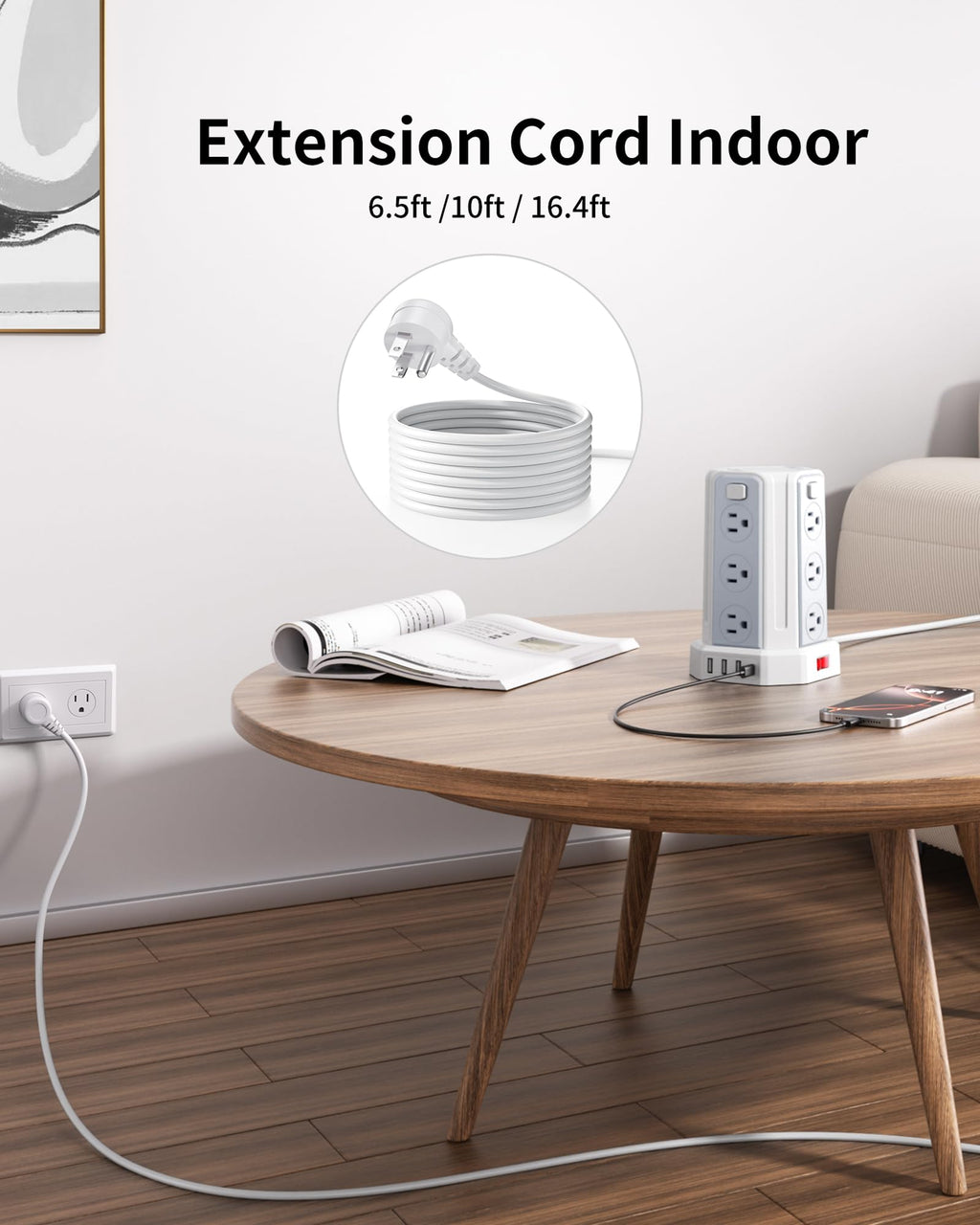 Power Strip 6.5 Ft Extension Cord with 12 AC Multiple Outlets 4 USB (1 USB C), SMALLRT Power Strip Tower Desktop Charging Station for Home Office College Dorm Essentials