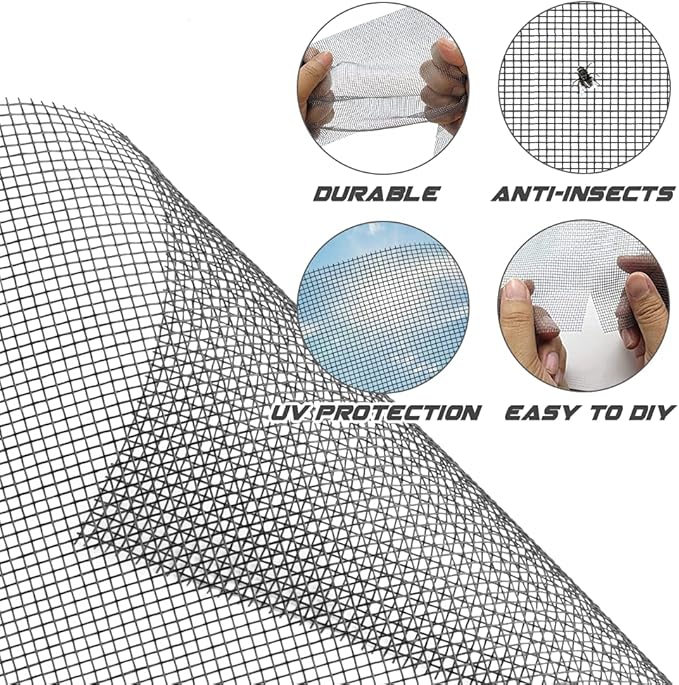 Screen Repair Kit Easy DIY Project 59" x 106" Fiberglass Screen Mesh with Rolling Tool and Screen Retainer Spline Screen Replacement kit for Windows Sliding Doors and Patio Screens (59" x 106", Gray)