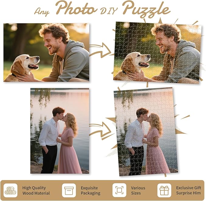 Custom Photo Puzzle – Personalized Jigsaw Puzzle 200/300/500/1000/1500 Pieces – Glossy Finish – Custom Puzzle Gift for Adults,Family,Wedding,Couples,Anniversary(200-vertical)