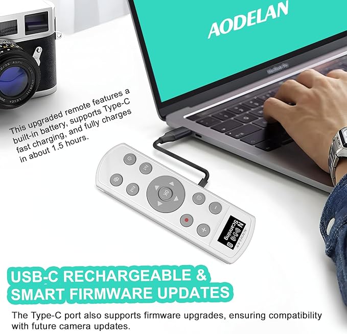 Remote Control for Nikon Camera,USB-C Rechargeable Wireless Shutter Release with OLED Screen – Video, Zoom & Focus Control for Nikon A1000, B600, P1000, P950, Z6III, Z30, Z50II, Zfc, Z5 (White)