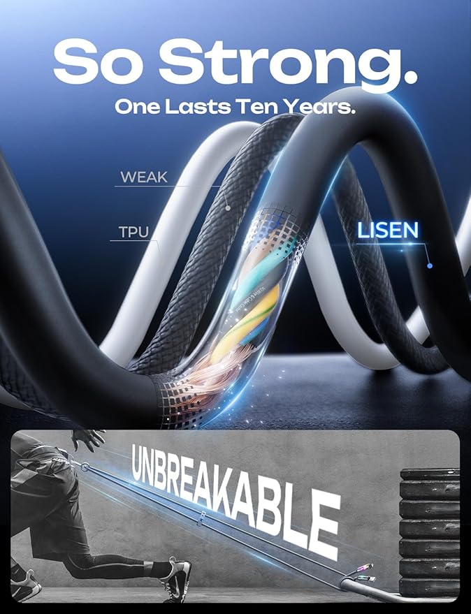 LISEN USB C to Lightning Cable, 240W 4 in 1 Charging Cable 10FT, Chubby USB A/C to C/Lightning with Light for iPhone 16e 16 15 14 Pro/MacBook/iPad/Samsung S25/Switch, Multi Chargers for All Devices