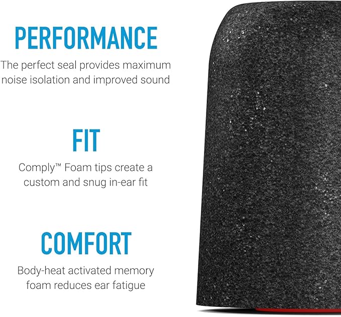 Comply P-Series | Memory Foam Replacement Ear Tips Designed for Etymotic, NuForce, ISOtunes PRO, Q-Jays, & More | Superior Noise Isolation, Ultimate Comfort, Secure Fit | Black, Large (3 Pairs)