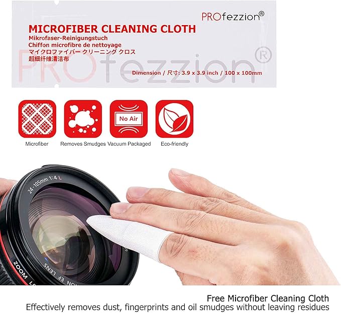 PROfezzion 4-Pocket Foldout Filter Pouch for 58mm Camera Lens Round Filter, Shock Resistant & Anti Scratch Photography Filter Case, Filter Carry Case with Microfiber Cleaning Cloth