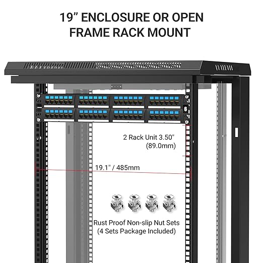AMPCOM CAT6 48 Ports Patch Panel, Rack Mount - 2U, 19 inch, RJ45 Ethernet 568A 568B, 50u Gold Plated, with Rear Cable Management Bar