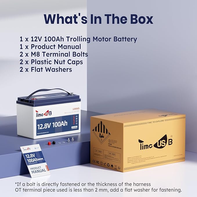 12V 100Ah TM Low-Temp Protection LiFePO4 Battery, Timeusb Group 31 Deep Cycle Battery, Lithium Iron Phosphate Battery for Trolling Motor, RV, Solar, Travel Trailer, Energy Storage- Off Grid