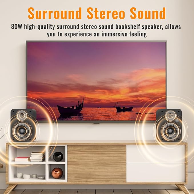 BESTISAN Bluetooth Bookshelf Speakers, Powered Computer Speakers with 4 Inch Woofer, TV Speakers with Optical/RCA/USB/Sub Out for PC and Turntable