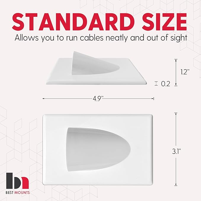 BestMounts - 1 Pack In Wall Cable Management 1-Gang Screw Less Low Voltage Cable Plate with Mounting Bracket ETL Listed (Outer Nose)